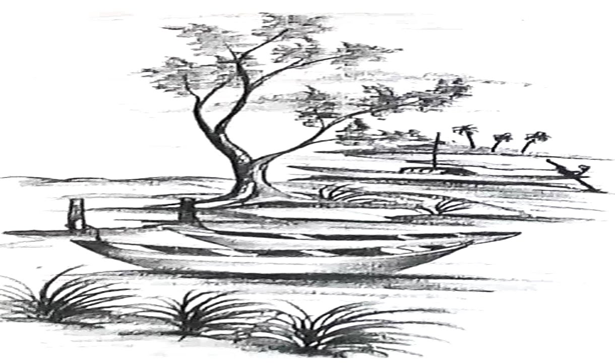 How To Draw A Scenery// Indian River Side Landscape ...