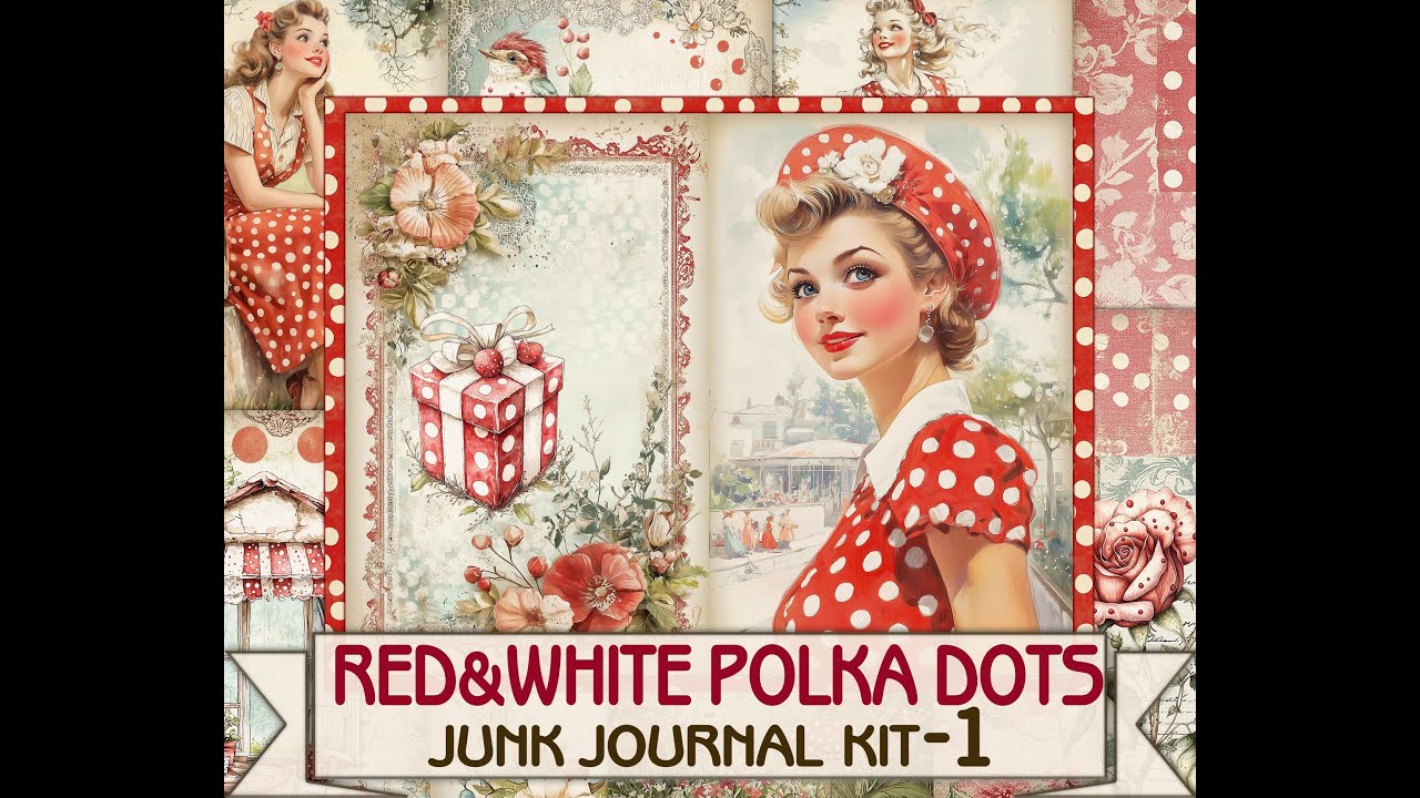 Retro red&white polka dots junk journal kit - YouTube