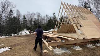 Narrated 400sq ft A-frame 17 day cabin build (part 1) Canada east coast Spring 2023