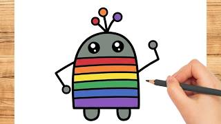 How to Draw a Cute Rainbow Robot Step by Step - Cute Easy Spring Drawing for Kids & Beginners