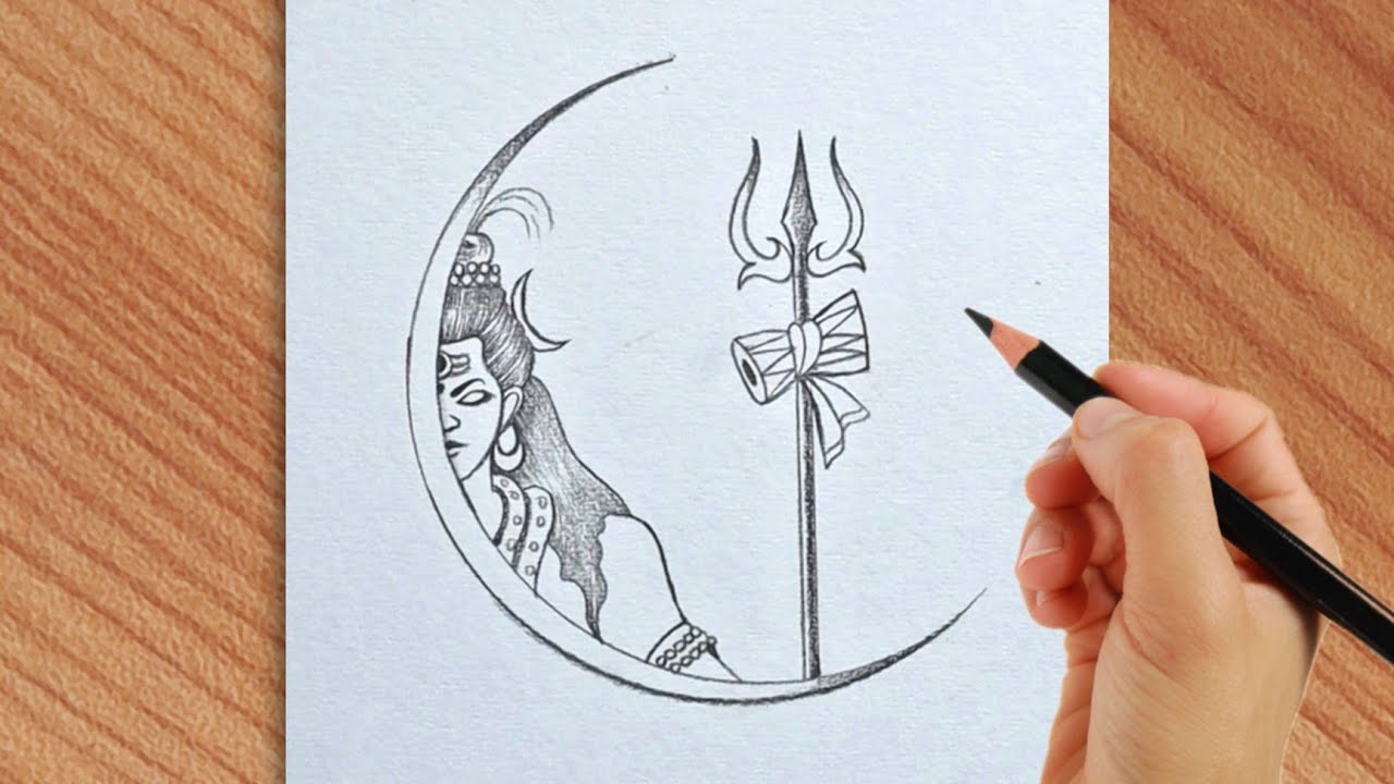 making lord Shiva's drawing in moon shape with pencil - YouTube