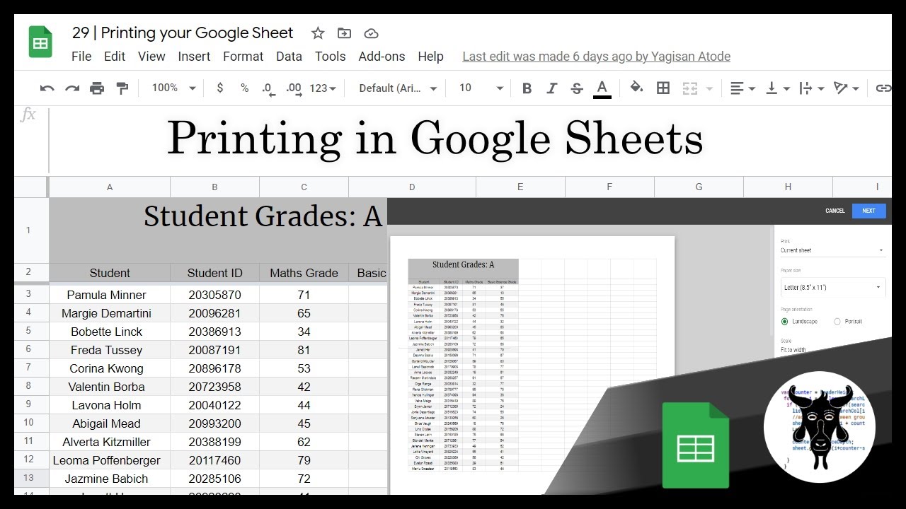 Google Sheets Printing your Google Sheet (29) - YouTube