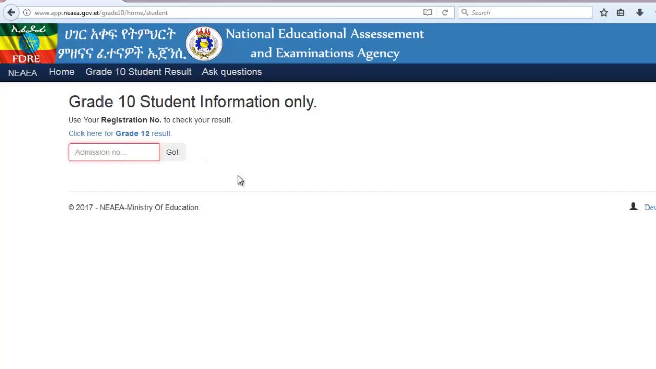 Neaeagovet 2018 Result Grade 10 and Grade 12