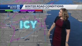 Icy road conditions make driving treacherous