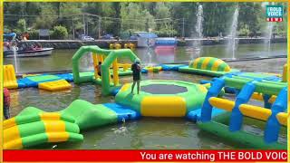 First inflatable aqua park at Dal Lake bring excitement to tourists, locals
