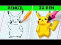 WOW!🔥 GLUE GUN vs 3D PEN CHALLENGE | Pokemon Printing Hacks! Amazing Ideas By 123GO! SCHOOL