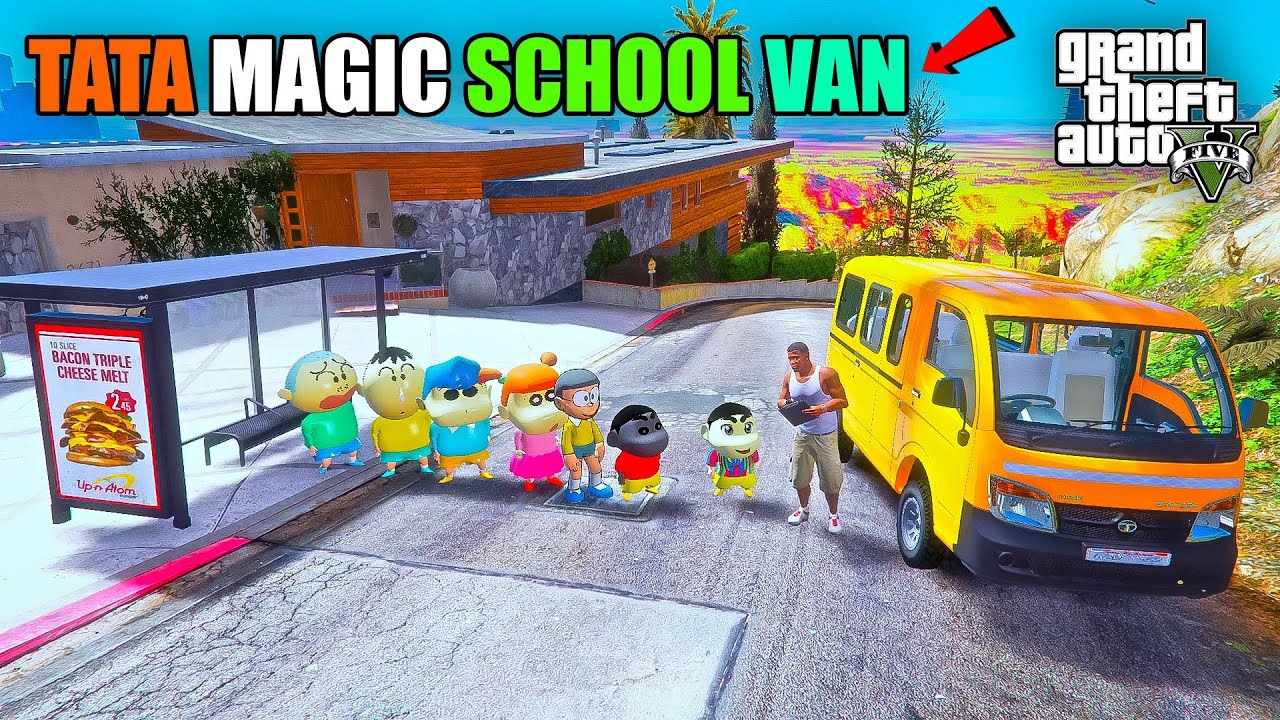 Franklin & Shinchan & BlackChan Open TATA Magic Van Stand and School Van Transport Business in GTA 5