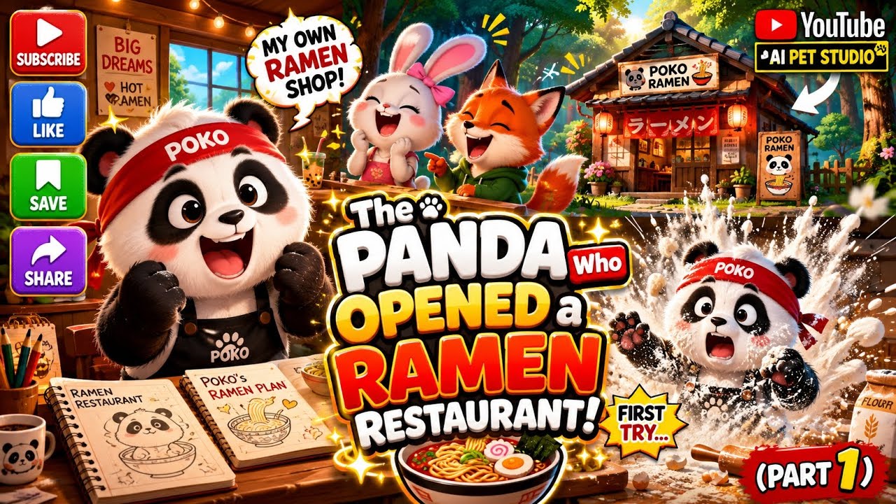 🐼 The Panda Who Opened a Ramen Restaurant! 🍜 | Part 1 😂 subscribe my channel AI pet studio 