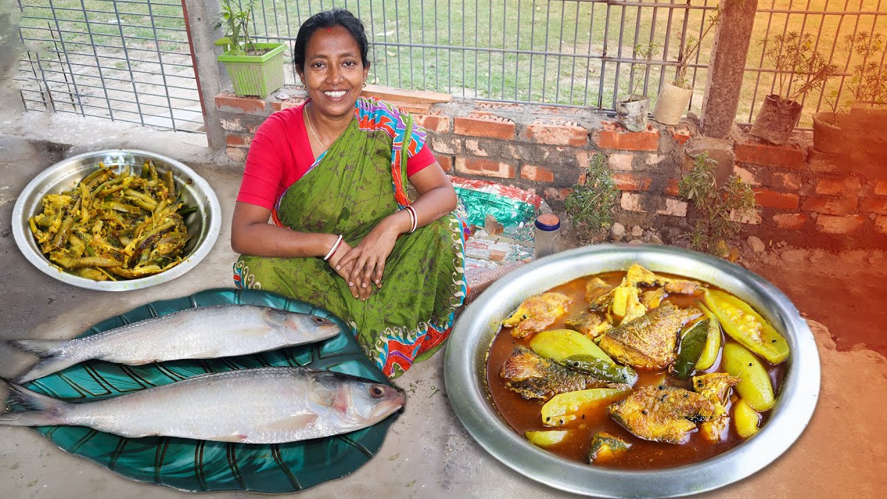 জোড়া ইলিশের মাথা দিয়ে কচু লতি আর সিজনের প্রথম পটল দিয়ে ইলিশ মাছ রাঁধলাম | Ilish fish recipe