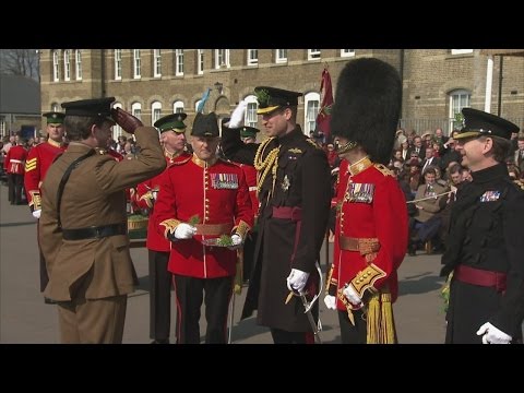 William presents shamrocks to Irish Guards for St Patrick's Day
