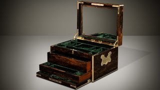 Antique Coromandel Jewellery Box with Two Drawers and Secret Floor Compartment, by Leuchars. For more information on this 
