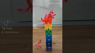 Rainbow Domino Tower Falls In Slow Motion 🤩 #shorts #domino #slowmotion #slowed #satisfying