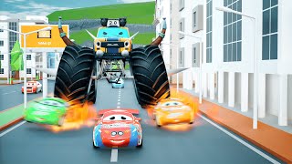 Monster Car Truck Vs 3 Mcqueen Chase and Car Crashes | Best of Cars Intense Road Rages Police Chases