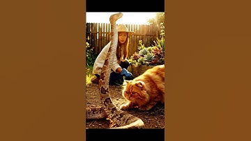 The guard cat chased away poisonous snakes to protect the girl who was gardening.