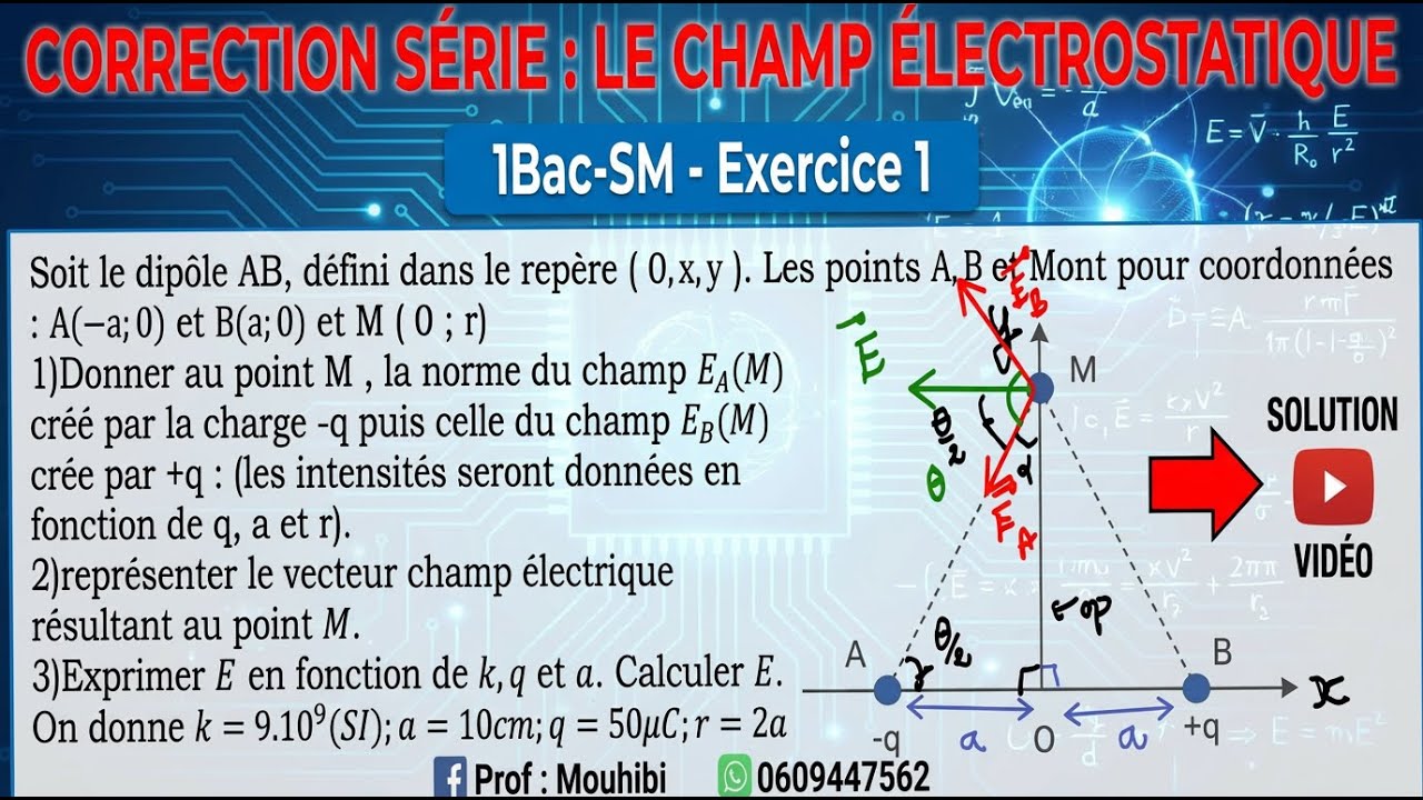 *Correction Série – Champ Électrostatique | Exercice 1 | 1BAC Sciences Mathématiques 1Bac-SM