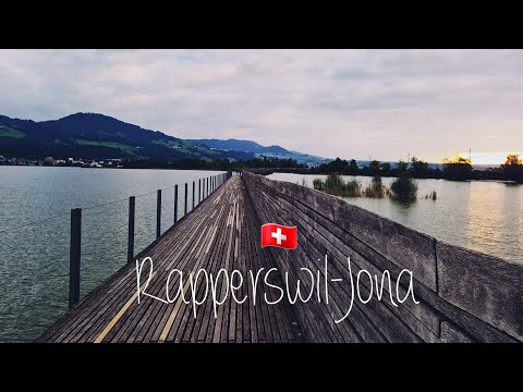4K Rapperswil-Jona 🇨🇭 Relaksujący spacer o zachodzie słońca, usłysz dźwięki natury 🦢 pociągi