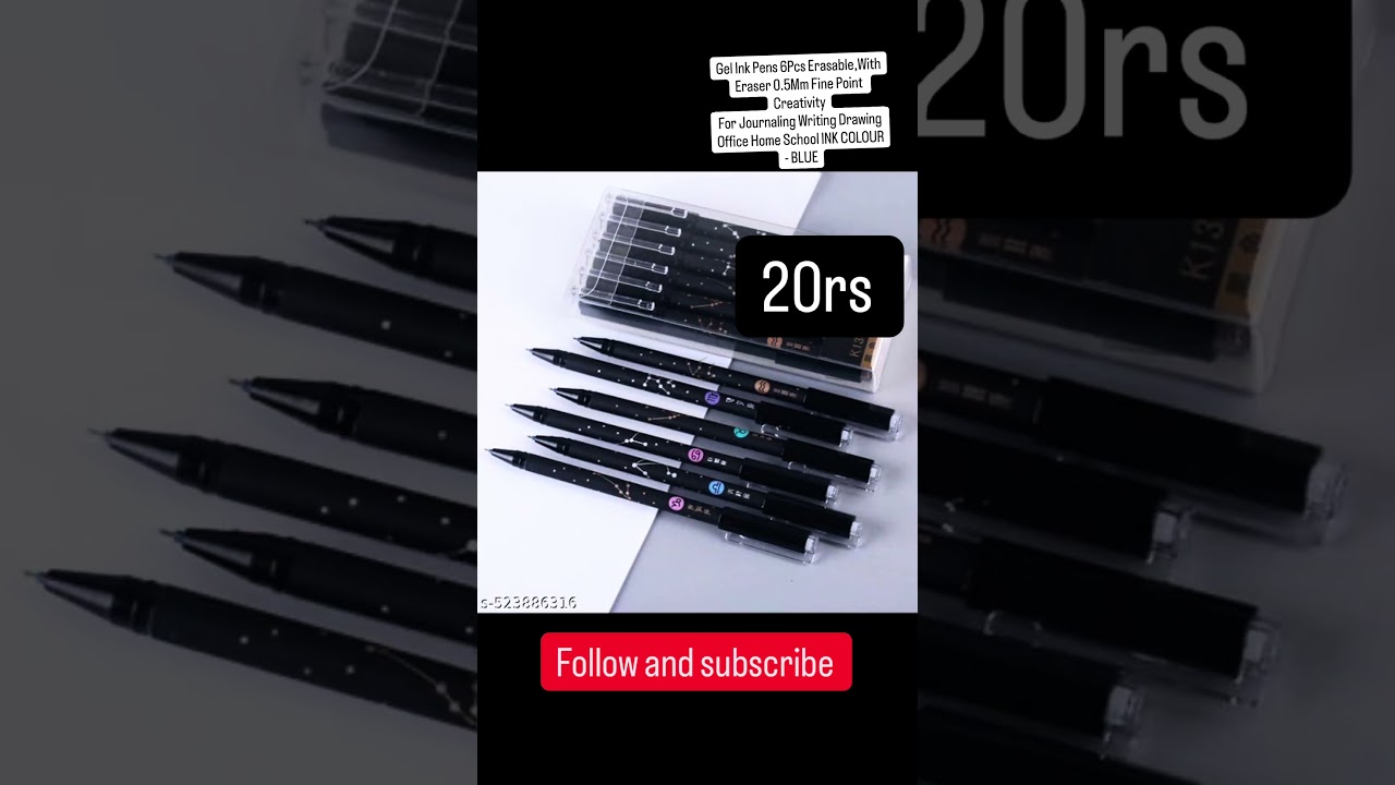 Gel Ink Pens 6Pcs Erasable,WithEraser 0.5Mm Fine Point Creativity 