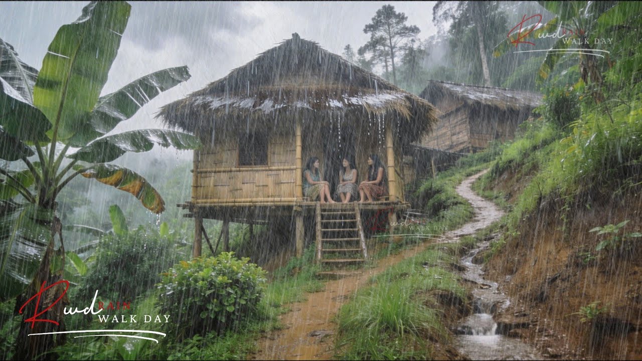 Традиционная горная жизнь под дождем - прогулка под дождем для сна