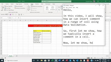 Insert comment to a range of cells using Data Validation in Excel