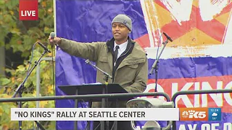 No Kings protest Seattle: King County Council Chair Girmay Zahilay leads protesters in chants