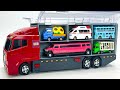 トミカ☆いろんなミニカーを開封して工事車両・ごみ収集車・バスをコンボイに収納していきます☆Tomica Mini Cars ☆ Unboxing and hill driving test.
