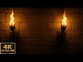 4K Ambient Torchlit Medieval Corridor | 10-Hour TV Background