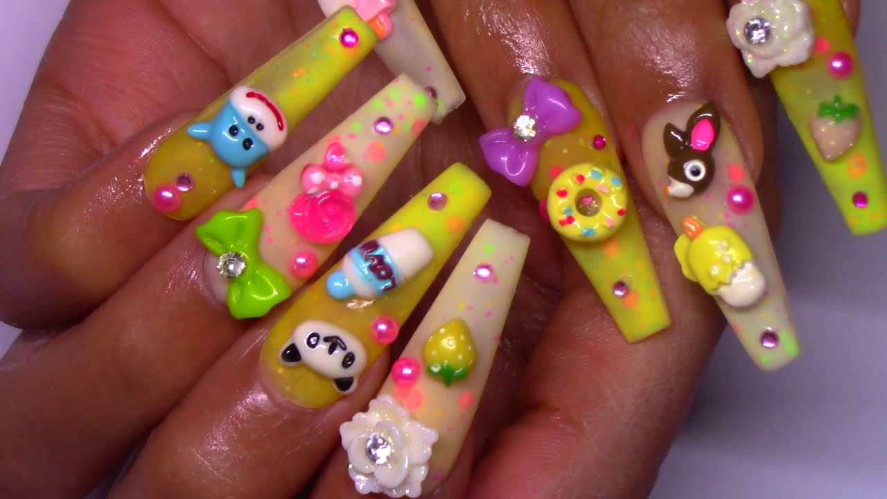 HOW TO DIY PRESS ON NAILS Old School Kawaii Aesthetic 3D CABOCHON Charms  Hello kitty 