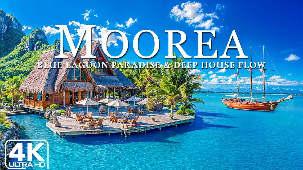Moorea 4K 🇵🇫 — Бирюзовая лагуна — Исследуйте кристально чистые пляжи и тропические виллы