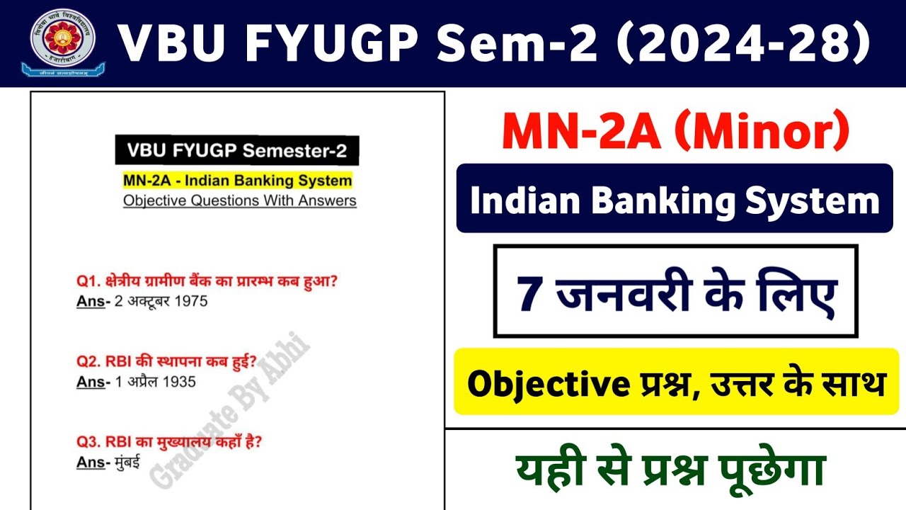 VBU FYUGP Sem-2 (2024-28) MN-2A - Indian Banking System Objective Questions With Answers | Minor MCQ