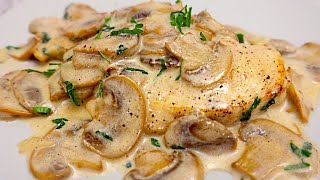 Recipe for chicken breast with mushrooms in cream sauce. Simple and very tasty!