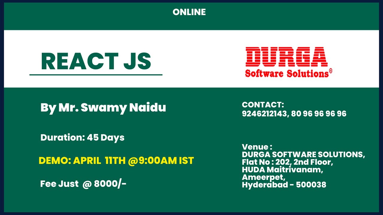 REACT JS Online Training @ DURGASOFT - YouTube