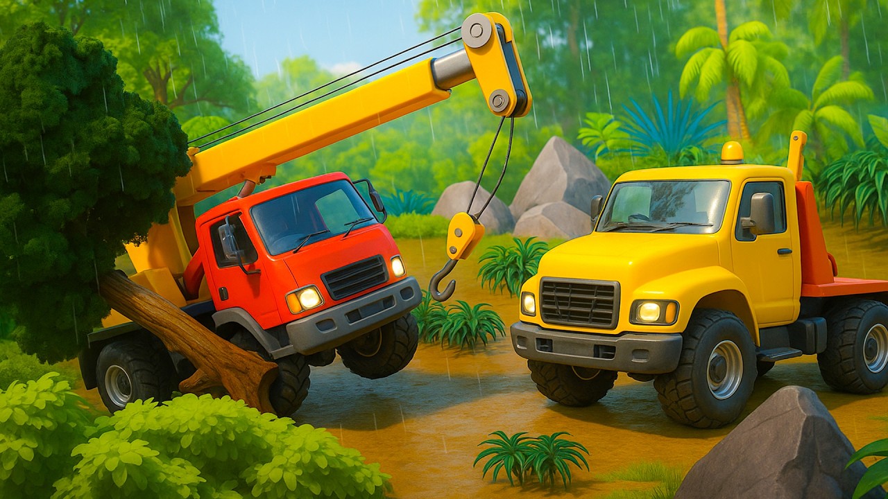When a Crane Truck Gets Stuck 🚨 Wet Jungle Recovery Mission | Vehicle Animation