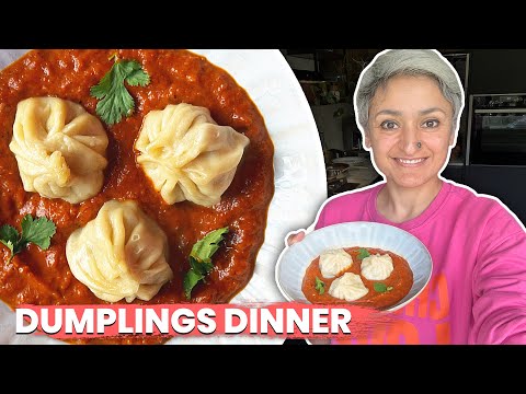 CHICKEN DINNER OF DREAMS - delicious chicken dumplings  chicken momos with roasted veg sauce!