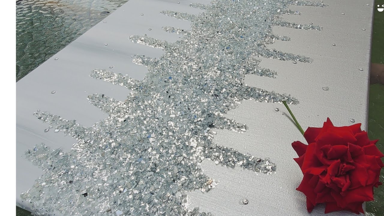 Crushed glass painting | Canvas Art | Glitter Painting | white and silver painting |