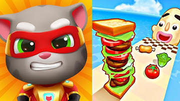 Talking Tom Hero Dash VS Sandwich runner Food run 45678 Top Levels Tiktok Gameplay hdg