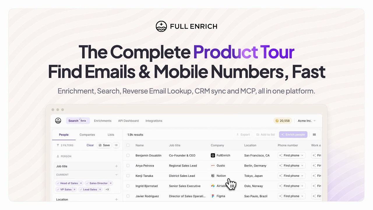The Complete FullEnrich Tour | Waterfall Enrichment, Search, Reverse Lookup & CRM Sync
