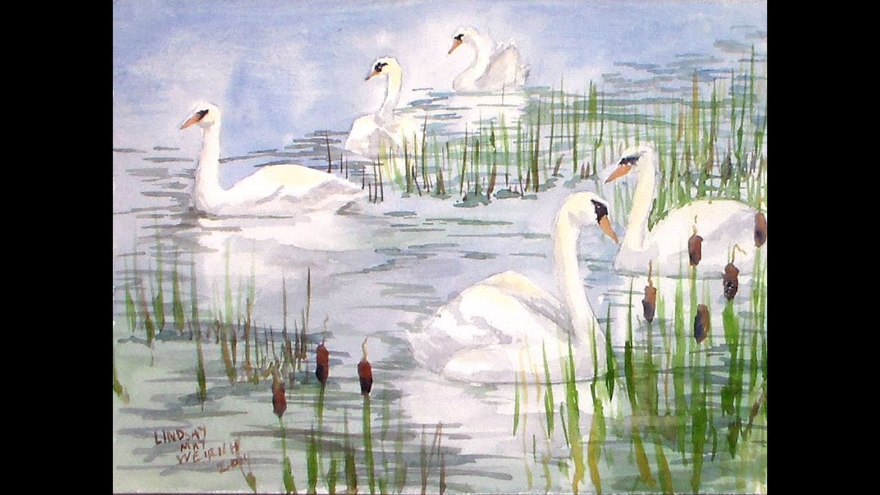 swan scene watercolor tutorial