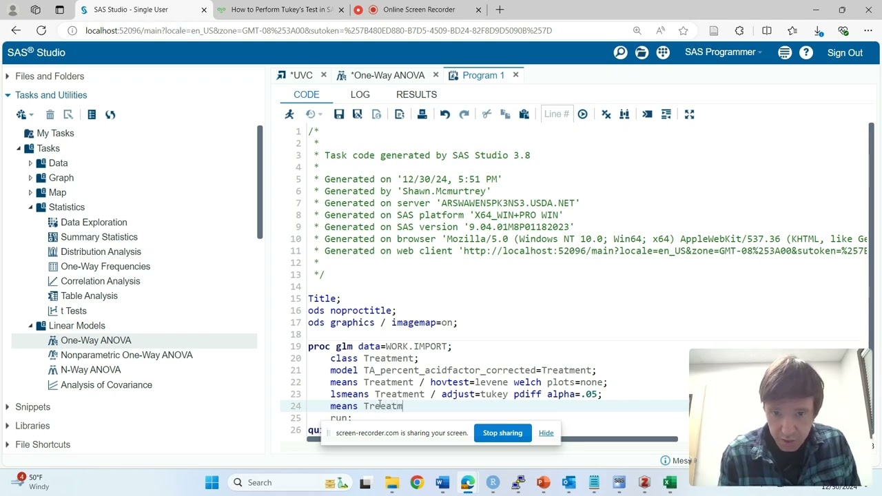 How to perform a Tukeys post hoc test in Sas Studio