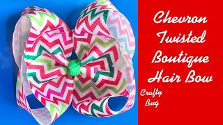 Twisted boutique hair bow using 2.25” grosgrain ribbon// Christmas chevron boutique hair bow