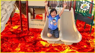 the floor is lava challenge at the park with ryan