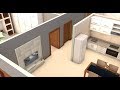 Planta 3D de Casa simples com dois quartos medindo 48,10 m²