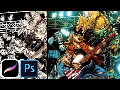 Fully narrated COMIC COLORING tutorial - cover walkthrough in Photoshop and Procreate