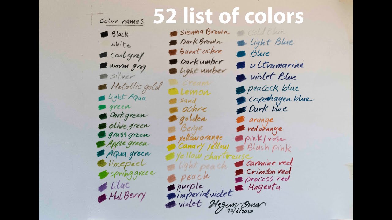 List Of Colors In English