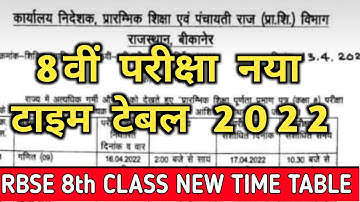 RBSE Class 8 New Time Table 2022 | Rajasthan 8th New Time Table 2022 | RBSE 8th Time Table 2022