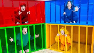 RED VS BLUE VS GREEN VS YELLOW CHALLENGE | ONE COLOR-ONLY JAIL FOR 24 HOURS BY CRAFTY HACKS PLUS