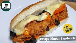 Crispy Zinger Sandwich Cheesy Burger Sandwich Recipe By Marinated Goodness
