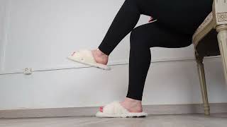 Cozy Slipper Asmr Zara Fluffy White Slippers & Leggings Soft Asmr For Relaxing