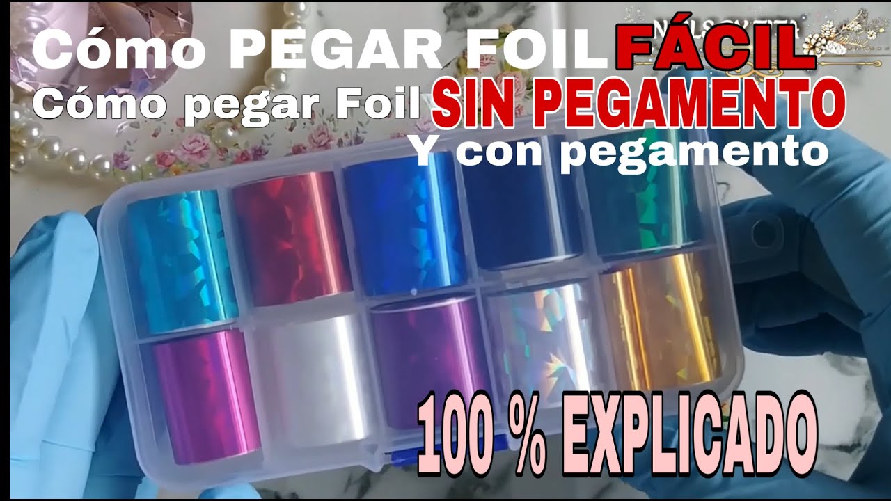 Como PEGAR foil SIN PEGAMENTO paso a paso y con pegamento/cómo aplicar FOil en uñas de gel 💅🏻