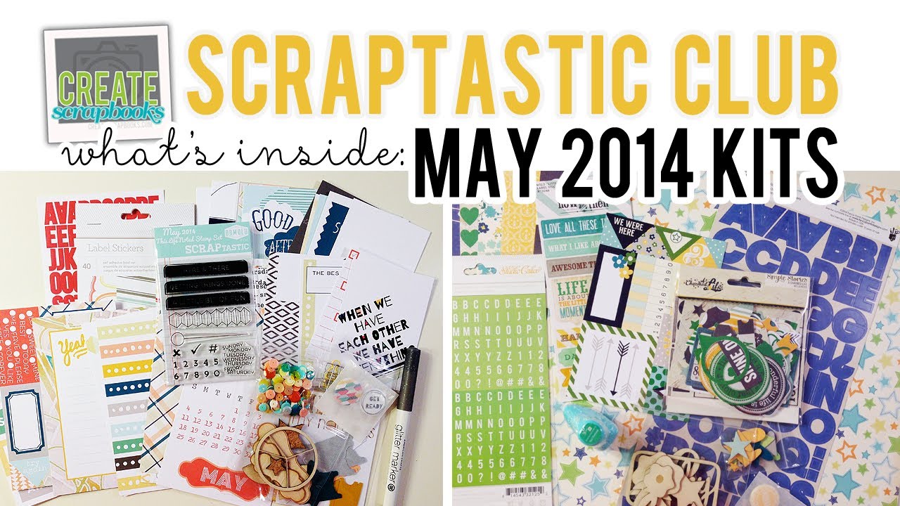 What's Inside: Scraptastic Club MAY 2014 Kits - This Life Noted Kit, Daylight Kits + Stamps scrapbooking tarjetas