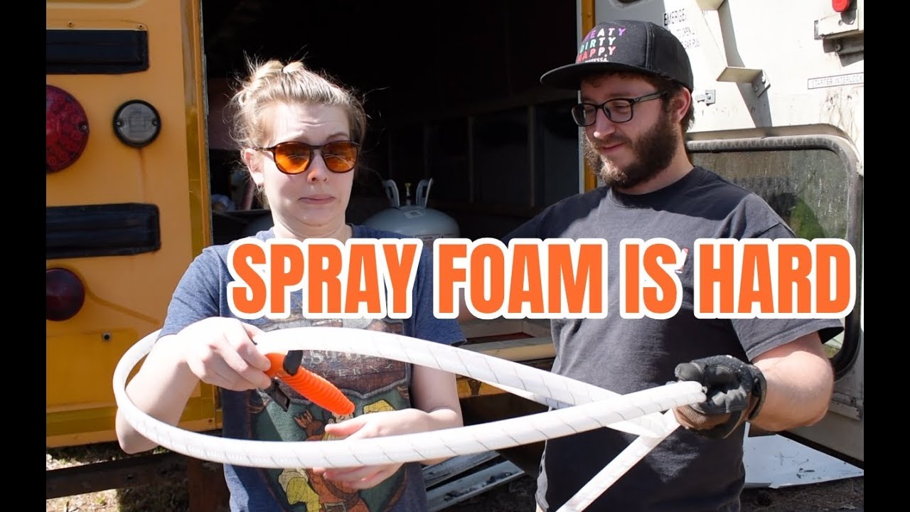 Skoolie Spray Foam Insulation Installation! - YouTube